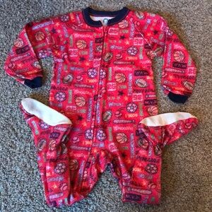Gerber Red Sports Theme Thick Footie Zip Up Pjs